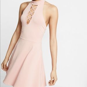 NWT - Express Lace-up Mock Neck Skater Dress